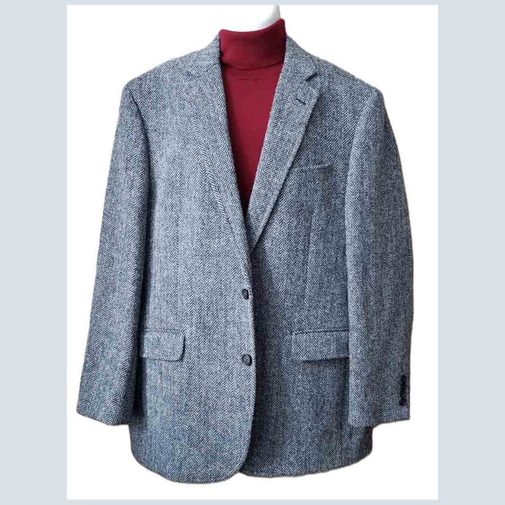 Brooks Brothers Harris Tweed Scotland Gray Wool Herringbone Blazer Size 44L